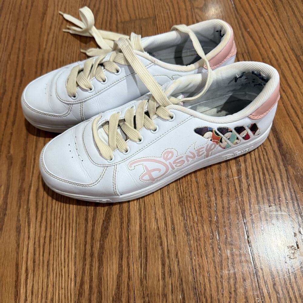 Disney Mickey Mouse Court Sneakers White Rose Gold Glitter Women's EUR 38